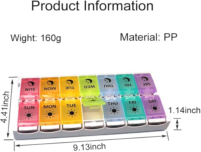 Extra Large Weekly AM/PM Pill Organizer with Spring Open Design,7-Day Medicine Box with Push Button, Pill Planner with Rainbow Colores lids,Portable Pill Case and Large Compartment for Travel.
