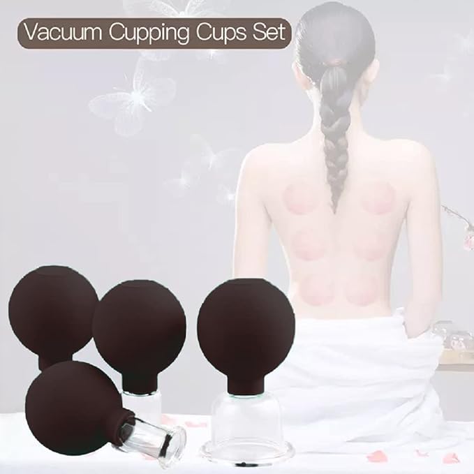 FeelFree Sport 4 Pieces Glass Facial Suction Cupping Set-Silicone Vacuum Suction Massage Cups Anti Cellulite Lymphatic Therapy Sets for Eyes, Face and Body (Black)