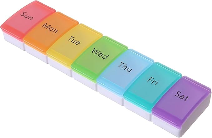Pill Organizer Large, Weekly 7-Day Tablet Case Dispenser, Travel Medicine Pill Box Holder Container for Medication, Supplements, Fish Oil, Capsules (White, 7-Color lid