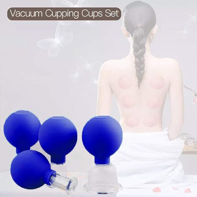 FeelFree Sport 4 Pieces Glass Facial Suction Cupping Set-Silicone Vacuum Suction Massage Cups Anti Cellulite Lymphatic Therapy Sets for Eyes, Face and Body