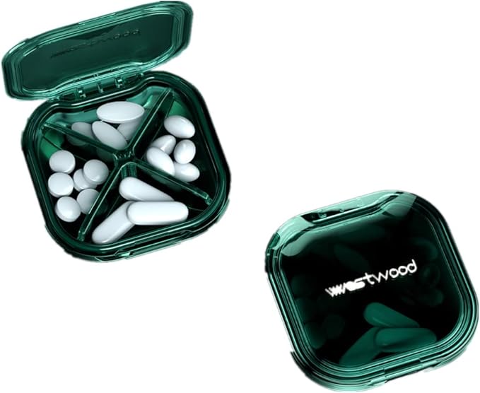 Portable Pill Organizer, Small Pill Box Medicine Supplement Pill Case, BPA Free Tritan Material (Green)