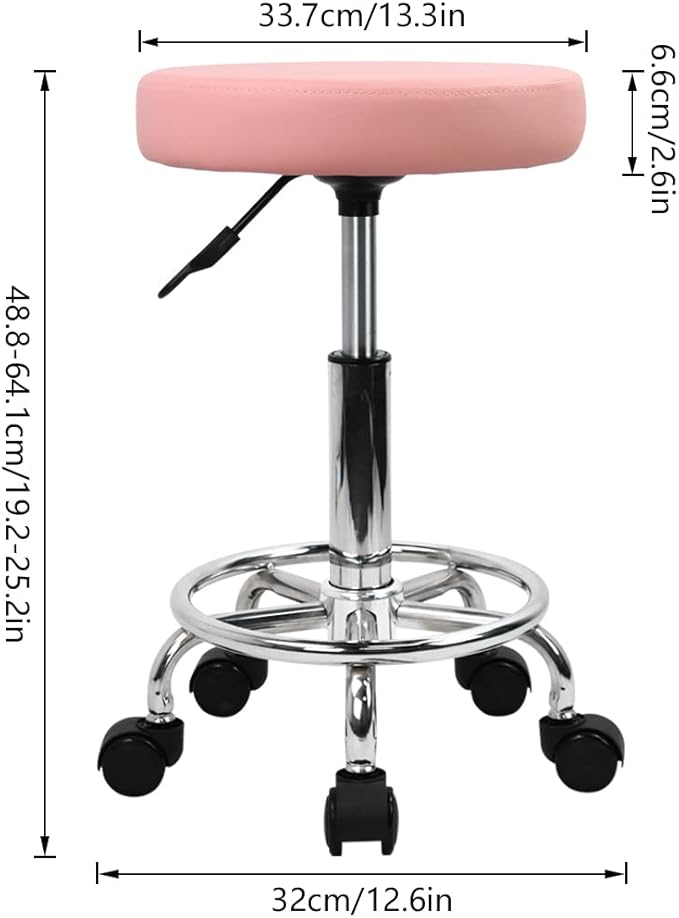 KKTONER PU Leather Round Rolling Stool with Foot Rest Swivel Height Adjustment Spa Drafting Salon Tattoo Work Office Massage Stools Task Chair (Pink)