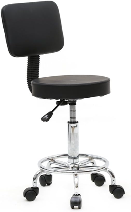 Swivel Salon Stool Chair with Back Support Adjustable Hydraulic Rolling Stool with Backrest for Beauty Barber Tattoo Massage (Style 2-Black)