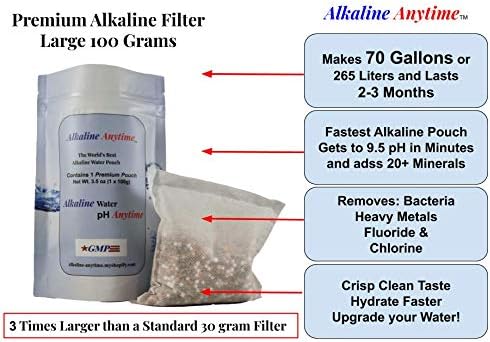 Alkaline Anytime Alkaline Water Filter Pouch-9.5 pH Portable Water Filtration-Extra Large Capacity-105 Gallons-for Pitcher, Water Bottle, Jugs, (3)