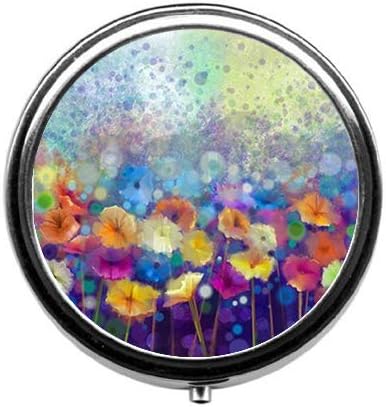 Watercolor Painting Flowers Cute Pill Box/Pill case-Round Pill Box/case- Three-Compartment Pill Box/Pill case …