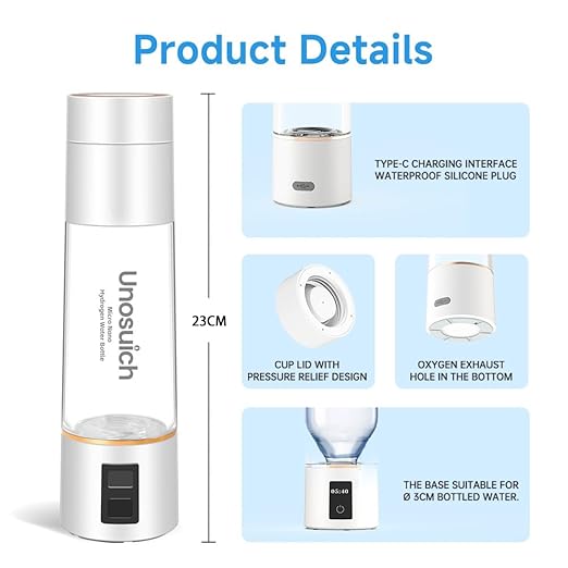 Hydrogen Water Bottle Generator - Up to 5000PPB High Concentration, SPE & PEM Tech for Pure Hydrogen, Portable Rechargeable Ionizer for Travel & Home, Healthy Antioxidant Gift