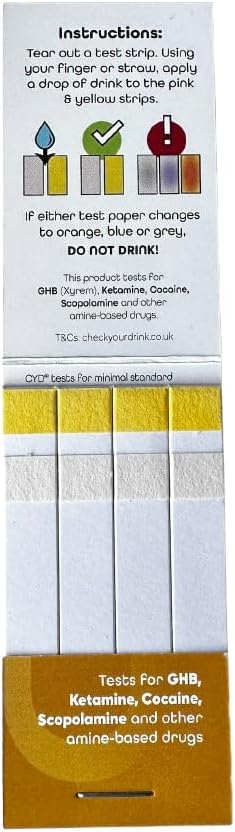 Check Your Drink Matchbook. Avoid Drink Spiking. Detect GHB or KETA Using The Personal Test Strips. - Each Match Book Contains 8 Tear-Away Test Strips