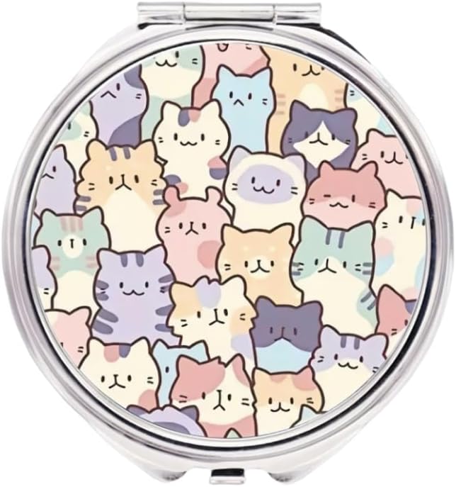 3 Compartments Detachable Mini Pill Case for Purse Pocket, Travel Pill Organizer, Small Portable Metal Pill Box with, Three Times a Day Pill Container for Children, Men and Women - Cute Colored Cat