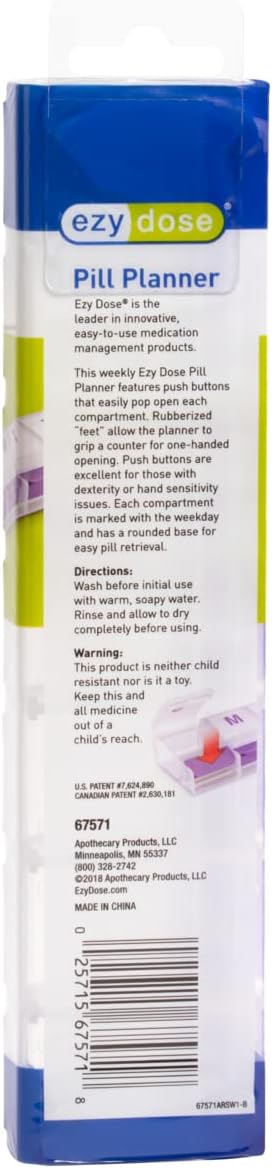 EZY DOSE Weekly (7-Day) Push Button Pill Organizer and Planner, Arthritis Friendly, X-Large, Clear Lids, Purple (67571PAMT) (Pack of 2)