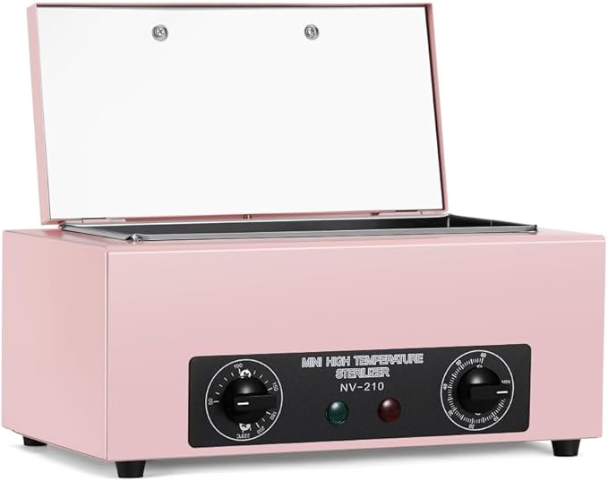 High Temperature Sterilizer Autoclave Machine for Metal Tools with Handle with Timer 110V 300W, 1.5L Capacity, for Dental Tools (Pink)