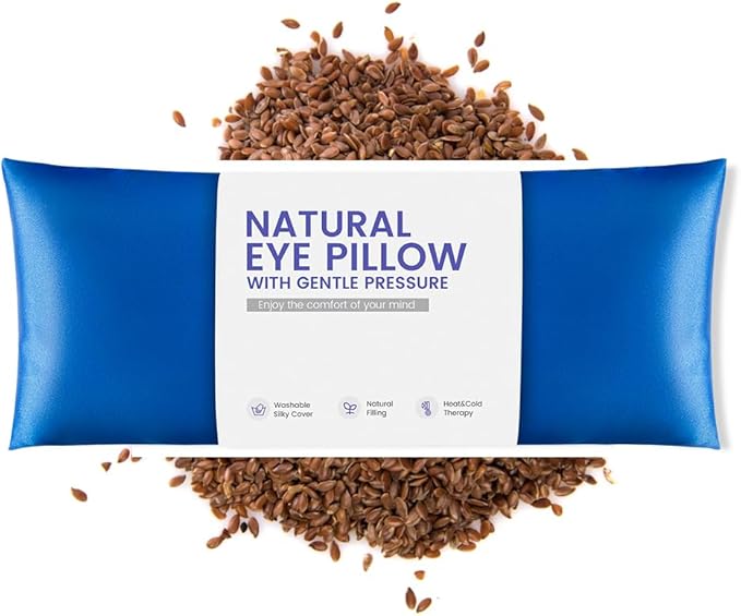 Eye Pillow for Yoga, Relaxation, Sleeping, Microwavable Weighted Eye Mask Heated for Meditation, Dry Eyes, Moist Heat Hot & Cold Eye Compress with Flaxseeds Therapy (Blue)