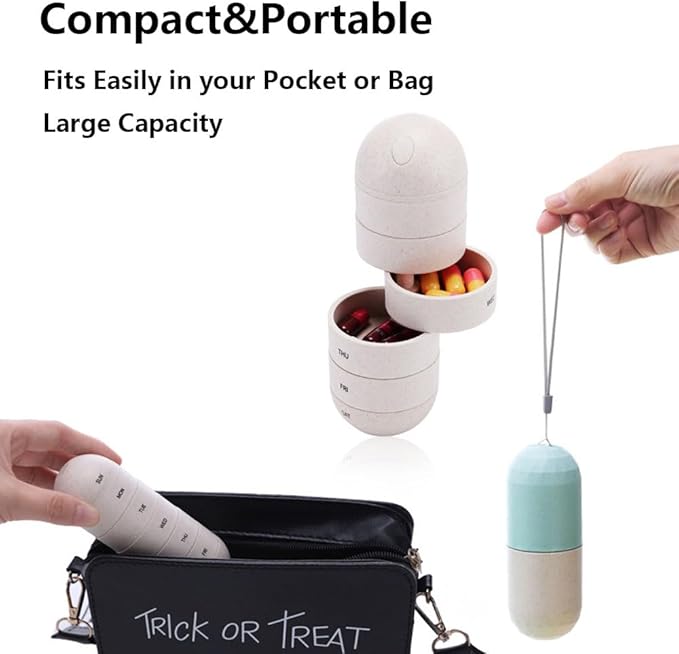 TopHomer Weekly Pill Organizer 1Times a Day, Daily Pill Box 7 Day, Large Travel Pill Case with 7Compartment to Hold Medicine, Vitamin and Supplement
