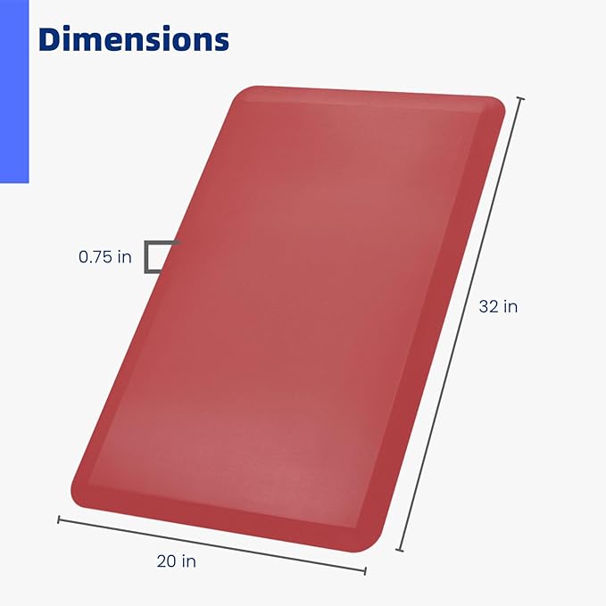 Art3d 3/4" Thick Kitchen Mats for Floor, Waterproof 20" X 32" Cushioned Comfort Mat, Anti Fatigue Mats for Kitchen, Ergonomic Standing Office Desk, Home and Garage, Red