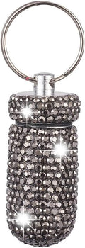 XhuangTech Waterproof Keychain Pill Box Bling Round Medicine Organizer Holder Container Aluminum Portable Mini Bottle Storage Case for Outdoor Travel Camping Purse Pocket (Bright Black)