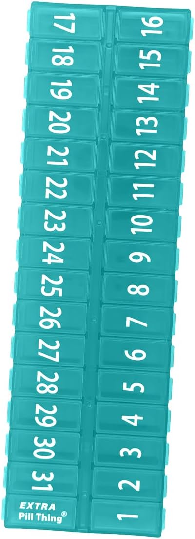 Once-a Day Monthly Pill Organizer Removable Lid for Easy Loading - Large Compartment Pill Box Medications for Entire Month Plus a Compartment for Extra Pills BPA Free