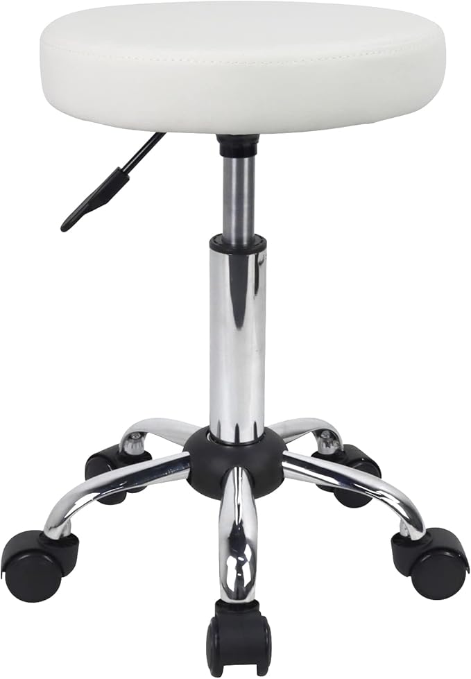 FURWOO Adjustable Salon Chair Small Rolling Stool with Wheels for Spa Salon Massage Home Office White
