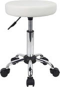 FURWOO Adjustable Salon Chair Small Rolling Stool with Wheels for Spa Salon Massage Home Office White