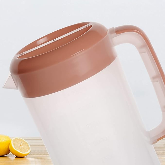 Jucoan 2 Pack 1 Gallon Plastic Pitcher with 3 Ways Lid, Large Gallon Water Ice Tea Pitcher with Handle Measurement for Party Outdoor, Freezer/Dishwasher Safe, BPA Free
