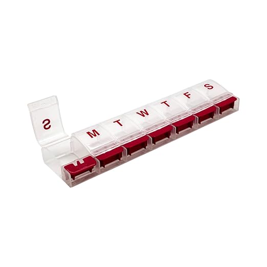 EZY DOSE Weekly (7-Day) AM/PM Daily Pill Organizer, Vitamin Case, and Medicine Container, X-Large Compartments, Arthritis Friendly, Convenient with Effortless Portability, Clear/Red Lids, BPA Free