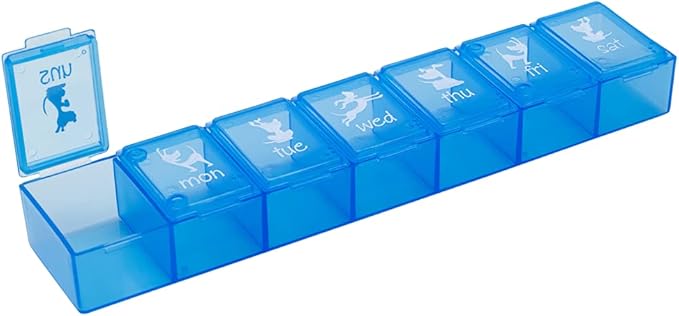 EZY DOSE Pets Weekly (7-Day) Pill Case, Medicine Planner, Vitamin Organizer Box for Dogs, Convenient and Easy to Use, X-Large Compartments, Convenient for Treats, Travel Friendly, Blue Lids, BPA Free