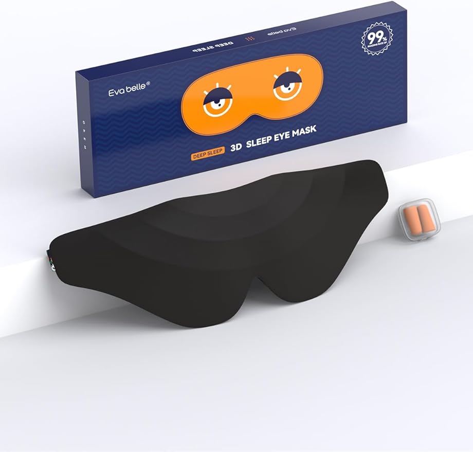 Sleep Mask for Side Sleeper Women Men, EVA BELLE Eye Mask for Sleeping Light Blocking, 3D Sleeping Mask Blackout, Soft Breathable Eye Shade Cover with Adjustable Elastic Strap for Travel Home Nap Rest