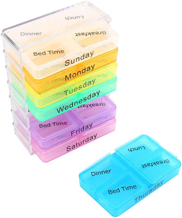 Pill Box,Weekly Pill Organizer, Medicine Organizer, 7 Days Weekly Dispenser Am Pm Storage Pill Container Tablet Sorter Daily Pill Case to Hold Medication, Vitamins, Fish Oil and Supplements, Week