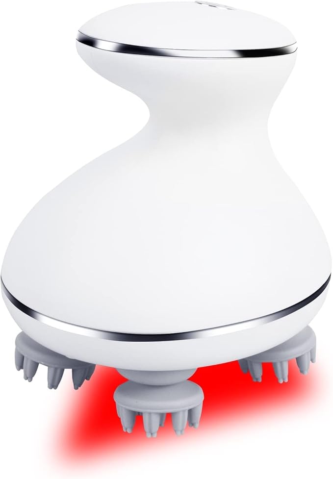 Electric Scalp Massager with red Light Therapy,Waterproof Head Massager with 108 nodes,4 Modes,Wireless Charging to Relieve deep Tissue Pressure