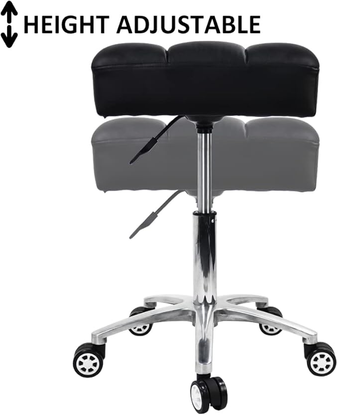 Rolling Stools Square Seat Thick PU Leather 360° Swivel Stool with Wheels Hydraulic Lift Height Adjustable Stool Chair for Home Kitchen Drafting Lab Office Salon Massage Stool（Black）