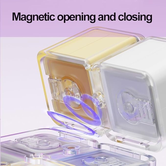 Cube Shaped Pill Organizer - Weekly 8 Compartments Portable Pill Case, Magnetic Closure, Detachable & Washable Travel Pill Container (Colorful)