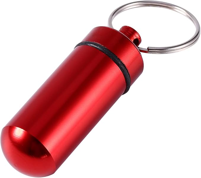 Small Portable Box Keychain, Aluminium Alloy Mini Organizer Case Container for Purse,Waterproof Metal Holder Bottle for Outdoor Camping Travel(Red)