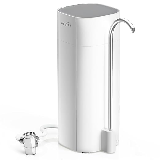 Countertop Water Filter, 8000 Gallons Alkaline Water Filtration System for Sink Faucet, Reduces 99.99% Chlorine, Heavy Metals, Bad Odor, OM-CF02 Included 1 Filter