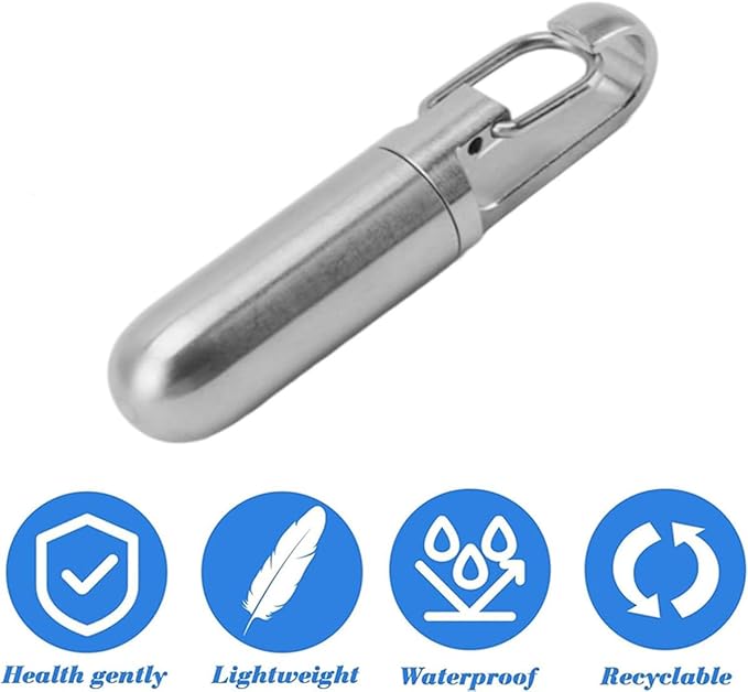 Stainless Steel Pill Container, Sealing Waterproof Portable Keychain Pill Holder Keychain Pill Holder for Outdoor Travel Purse