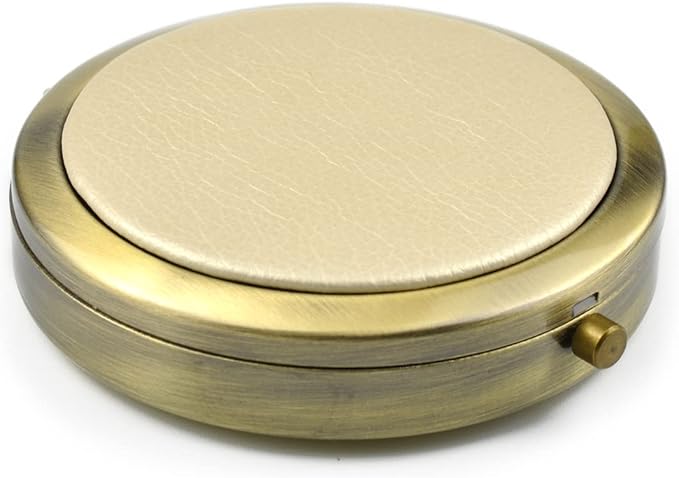 Retro Compact Pill Case with Mirror for Purse Travel Medicine Organizer (Light Gold), PC02