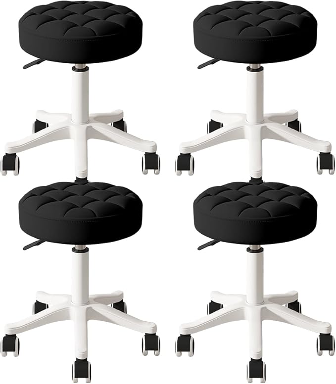 Small Rolling Stool with Wheels, PU Leather Height Adjustable Vanity Work Task Stool, 360 Swivel, Padded Seat Cushion,for Salon, Home, Office