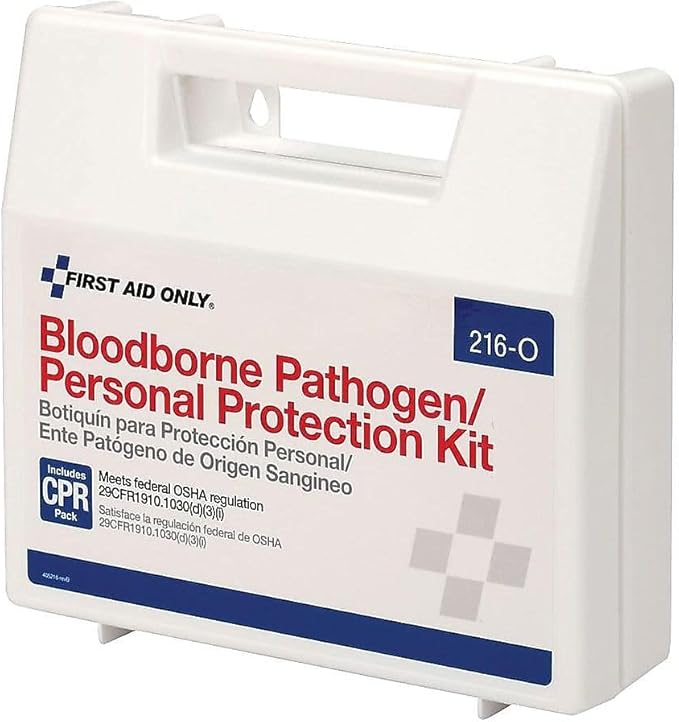 First Aid Only 216-O Blood Pathogen Clean Up Kit with 6-Piece CPR Pack, 29-Piece Body Fluid Clean Up Kit in Plastic Case