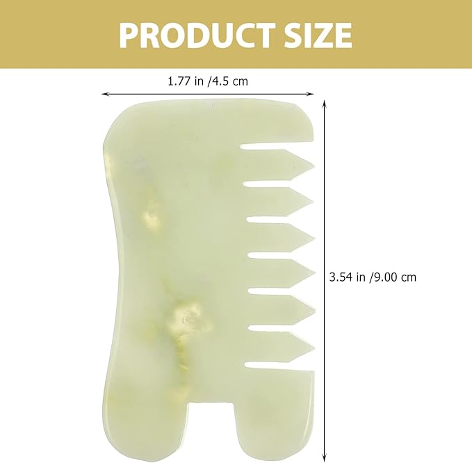 Healifty Jade Hair Comb for Scalp Massage and Gua Sha Therapy - Dual Purpose Jade Scraping Comb for Hair and Facial Beauty 3.5 Inch Wide Tooth Design