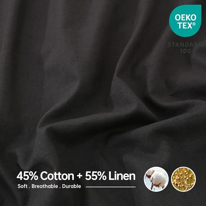 Simple&Opulence Belgian Linen Sheet Set Solid Color - 3 Pieces (1 Flat Sheet, 1 Fitted Sheet & 1 Pillowcase) Natural Flax Cotton Blend Soft Breathable Farmhouse Bedding - Twin Size, Dark Grey