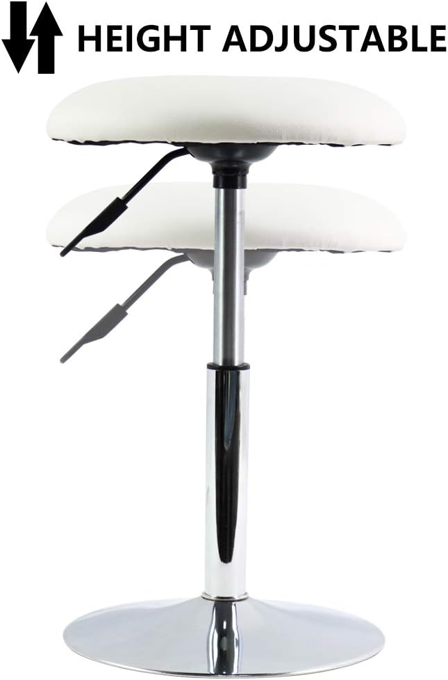 FURWOO Round Vanity Chair Height Adjustable Mini Bar Stool for Salon Spa Small White PU Leather