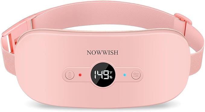 NOWWISH Heating Pad for Period Cramps Pain Relief, Portable Electric Cordless Menstrual Heating Pad Rechargeable with 6 Heat Levels and 6 Massage Modes, Easter Gifts for Women Teen Girls, Pink