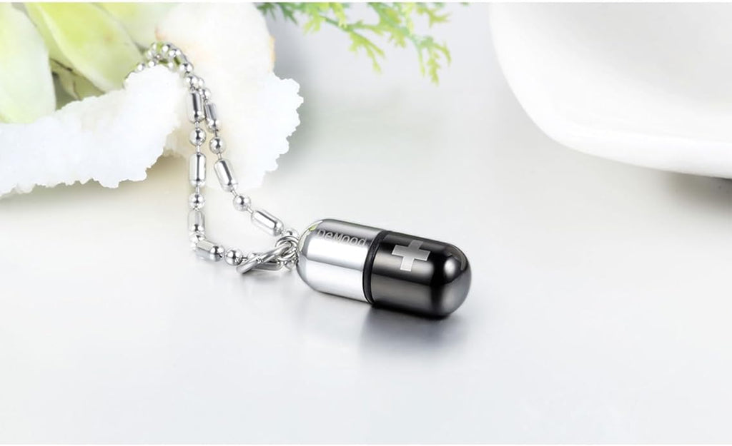 OIDEA Stainless Steel Pill Case Capsule Cross Medicine Keepsake Pendant Necklace Jewelry for Women and Men 22 inch Chain