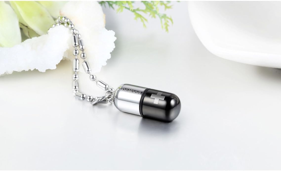 OIDEA Stainless Steel Pill Case Capsule Cross Medicine Keepsake Pendant Necklace Jewelry for Women and Men 22 inch Chain