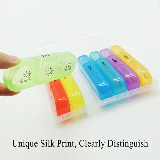 Pill Organizer Case Large Capacity, Dual Protection Pill Box 7 Day Daily, 3 Times a Day, Travel 21 Compartment Medicine Dispenser Weekly Planner for Vitamin, Medication, Fish Oil, Supplements