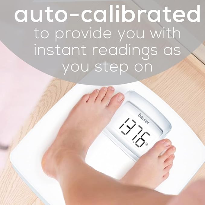 Beurer PS25 Digital Bathroom Scale for Body Weight – 400lb Capacity, Auto-Calibrate, XL Backlit Display – Glass, Precise and Accurate Body Scale