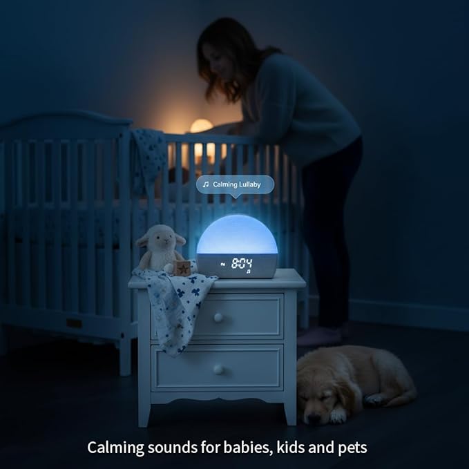 White Noise Sound Machine Sunrise Alarm Clock – 30 Non-Looping Soothing Sleep Sounds with LoFi and Healing Music| 10-Color Ambient Light & Sunlamp | No App Screen Free Sleep for Baby Adults Kids