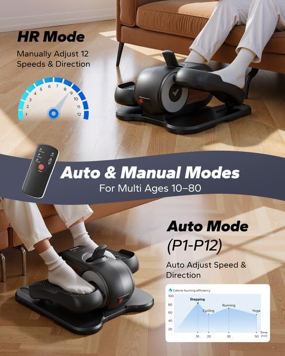 MERACH Under Desk Elliptical Machine, Leg Exerciser While Sitting for Seniors with Remote Control & 12-Speeds, Quiet Portable Electric Seated Pedal Exerciser Machine for Home Office