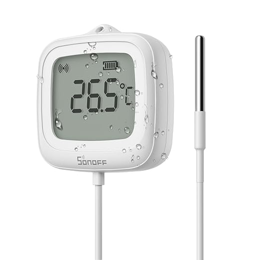 SONOFF SNZB-02LD Zigbee Waterproof Temperature Sensor with 1.5M Stainless Steel Probe, LCD Display, -40~115°C Range, APP Monitoring, Magnetic Mount, Works with Zigbee Hub