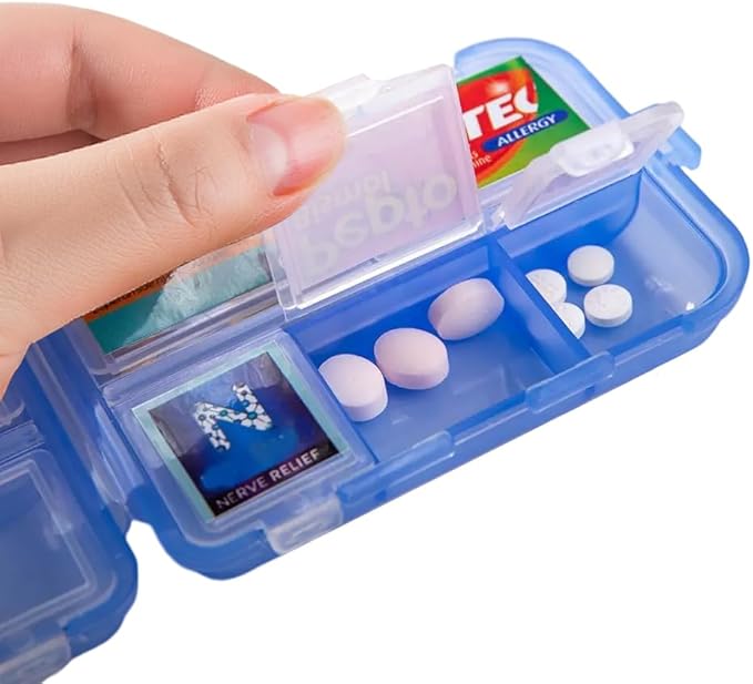 Compact Med Mate with DIY Labels Travel-Friendly Medication Wallet with Pocket-Sized Pill Compartments Pill Case with Lables(Blue)