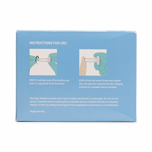 Medline Sterile Safety Lancets, Push-Button Activation, Blood Glucose Testing, Controlled Penetration, 28G x 1.6 mm, 100 Count