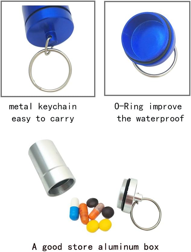 FAYALA Aluminum Waterproof Pill Case Bottle and Pill Container Pill Box 2 Packs Large Aluminum Waterproof Pill Box for Medicine,Metal Pill Keychain Holder Container for Travel.