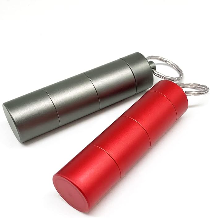 Portable Keychain Pill Case Holder, EFFIET 3 Compartments Metal Pocket Emergency Pill Container Box for Daily Supplyment (Red+Matt Finished)